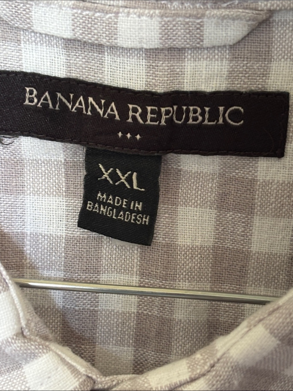 Banana Republic Men's Short-Sleeve Checked Button-Up Shirt Light Tan/White XXL - Picture 3 of 6